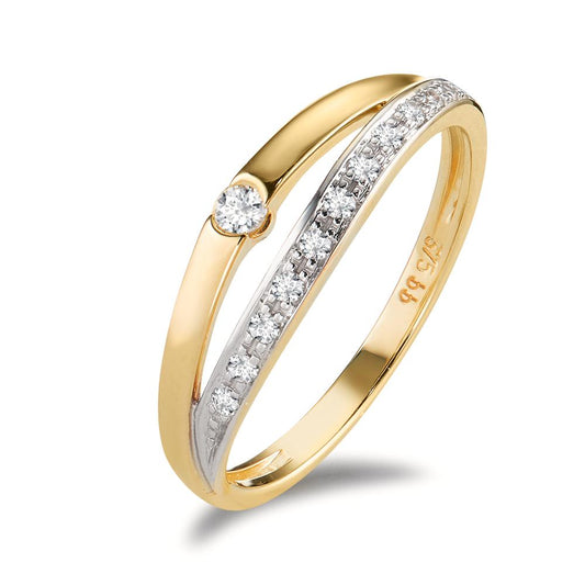 Fingerring 375/9 K Gelbgold Zirkonia 13 Steine bicolor