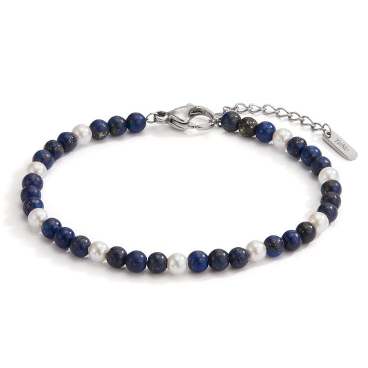 Armband Roestvrijstaal Lapis Lazuli Mossel Parel 17.5-19.5 cm Ø4 mm