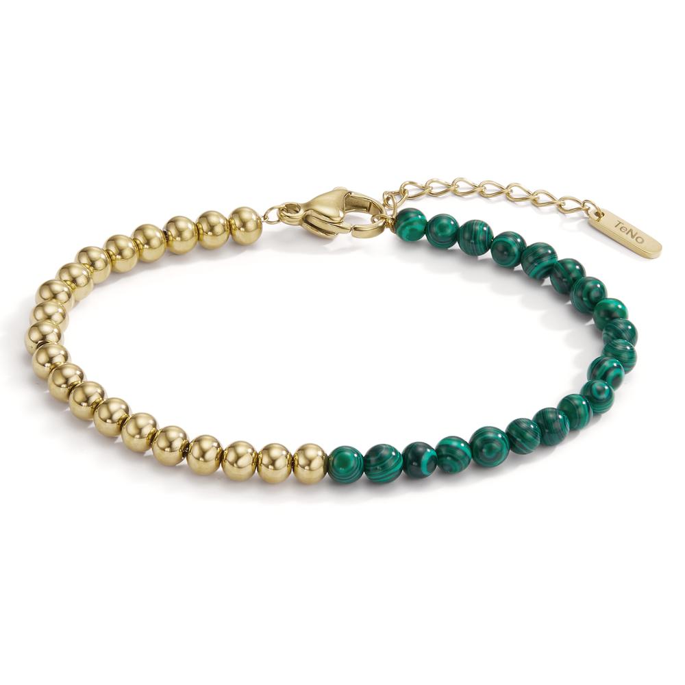 Bracelet Acier inoxydable Malachit vert jaune PVD 17.5-19.5 cm Ø4 mm