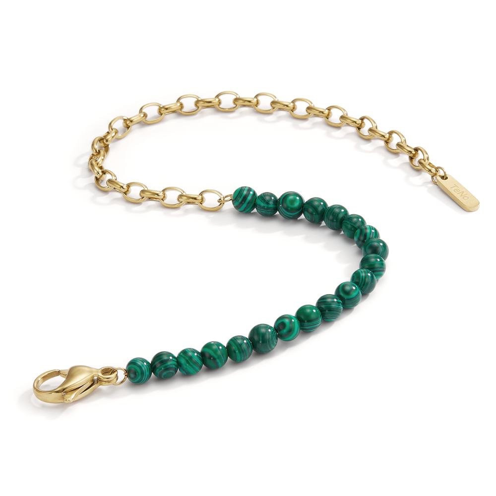 Bracelet Acier inoxydable Malachit vert jaune PVD 17.5-19.5 cm Ø4 mm