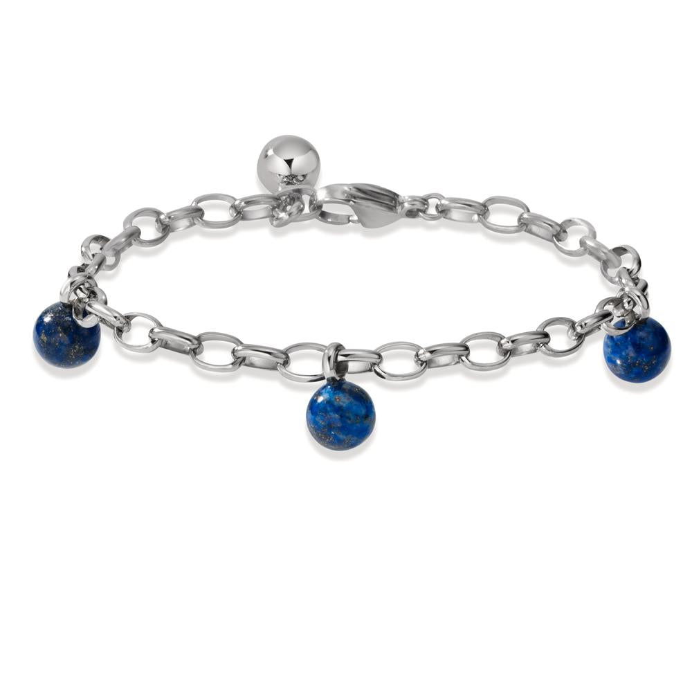 Armband Roestvrijstaal Lapis Lazuli 3 Steen 17.5-19.5 cm Ø4 mm