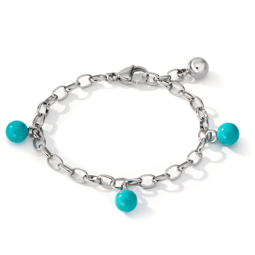 Bracelet Acier inoxydable Turquoise 3 Pierres 17.5-19.5 cm Ø4 mm