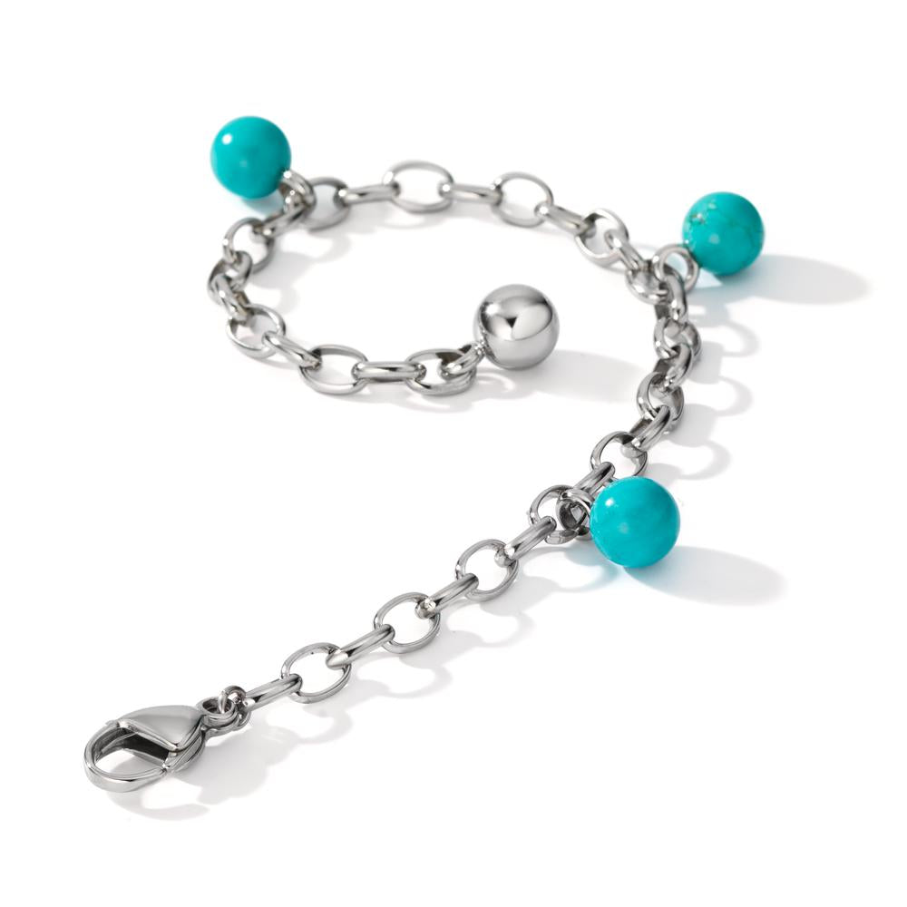 Bracelet Acier inoxydable Turquoise 3 Pierres 17.5-19.5 cm Ø4 mm