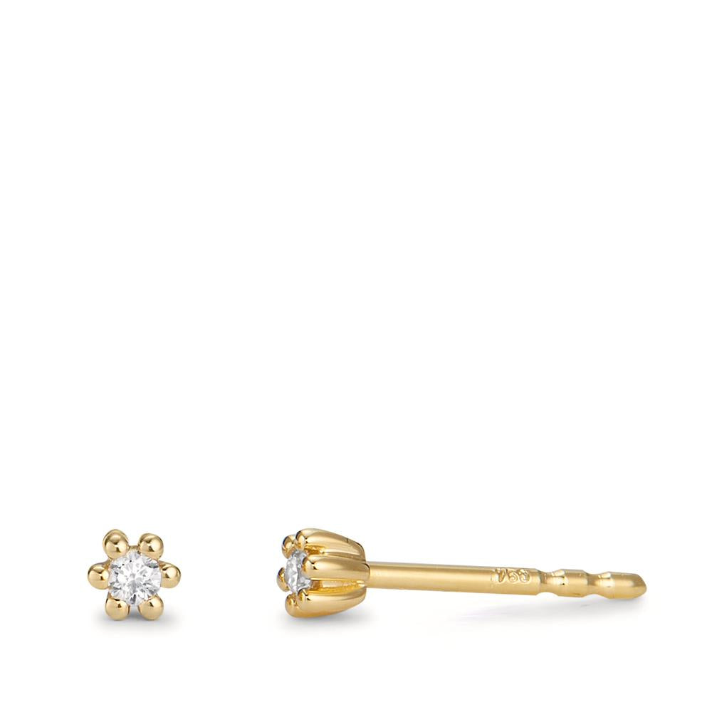 Clous d'oreilles Or jaune 18K Diamant 0.04 ct, 2 Pierres, w-pi1 Ø3 mm