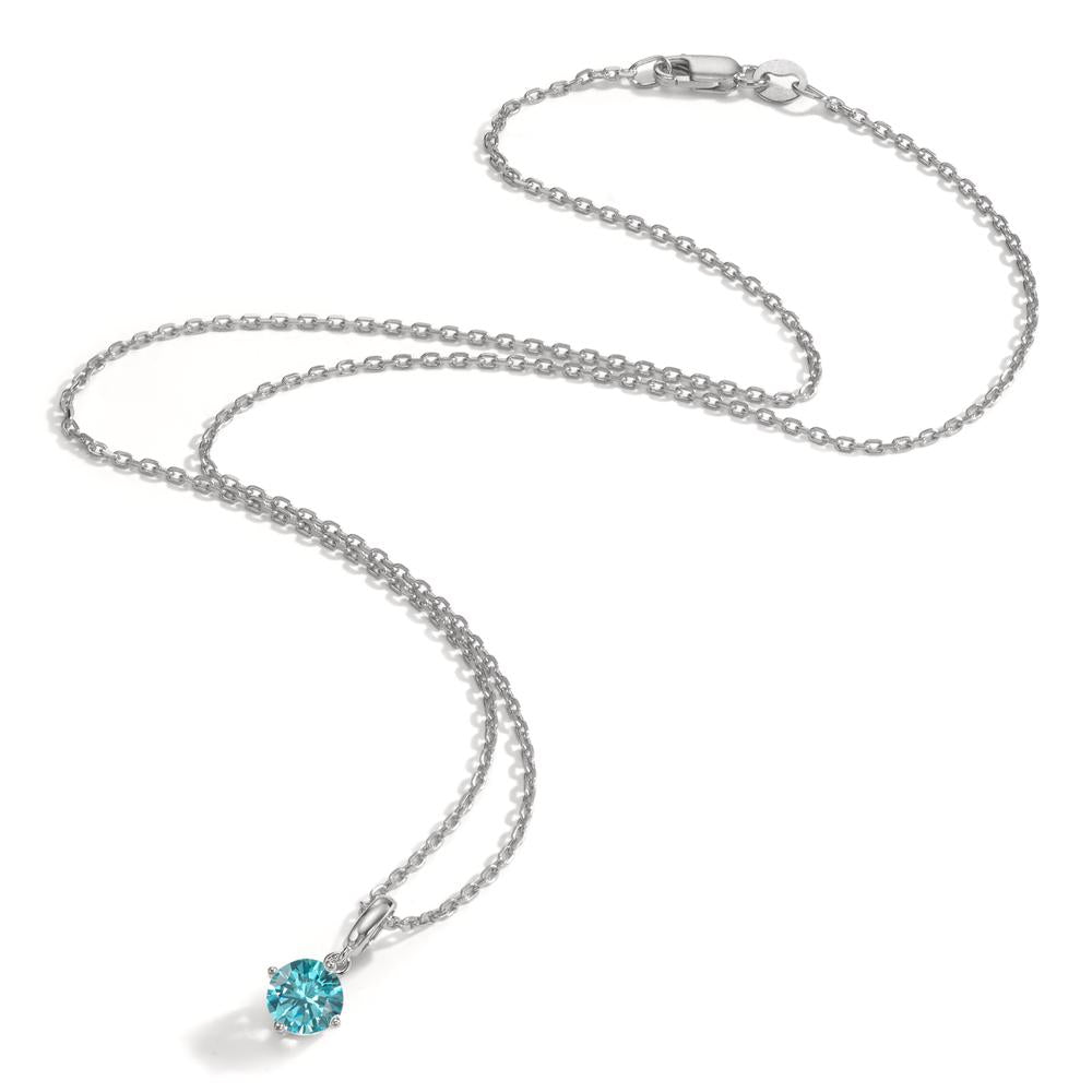 Chaînette avec pendentif Argent Zircone aqua Rhodié 40-42 cm Ø6 mm