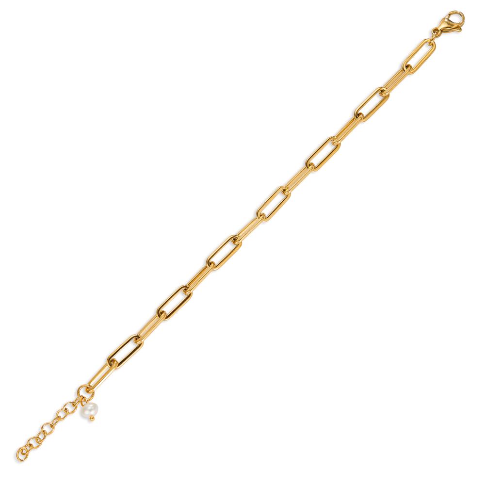 Bracelet Acier inoxydable jaune PVD perle d'eau douce 18.5-22 cm