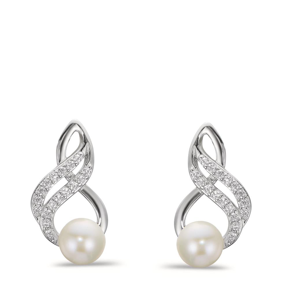 Pendant d'oreilles Argent Zircone blanc Rhodié perle d'eau douce