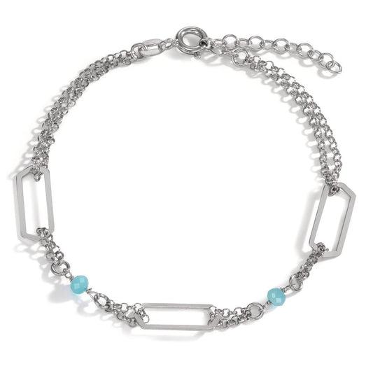 Bracelet Argent Cristal aqua, 2 Pierres Rhodié 17-20 cm