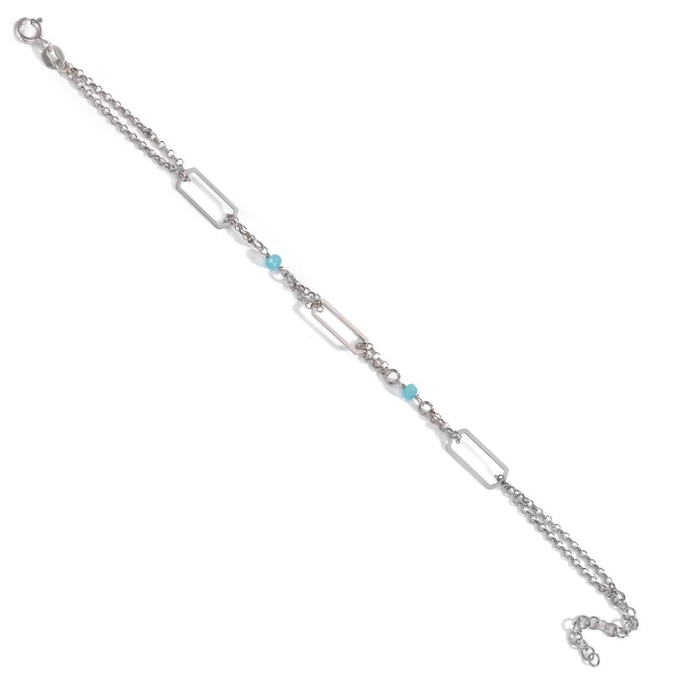 Bracelet Argent Cristal aqua, 2 Pierres Rhodié 17-20 cm