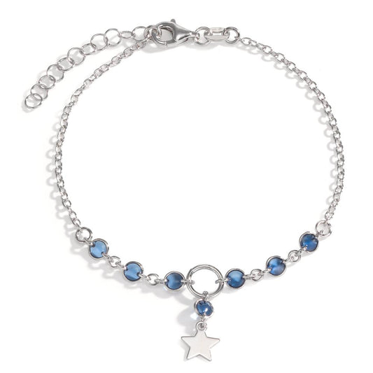 Bracelet Argent Cristal bleu, 7 Pierres Rhodié Étoile 17-20 cm