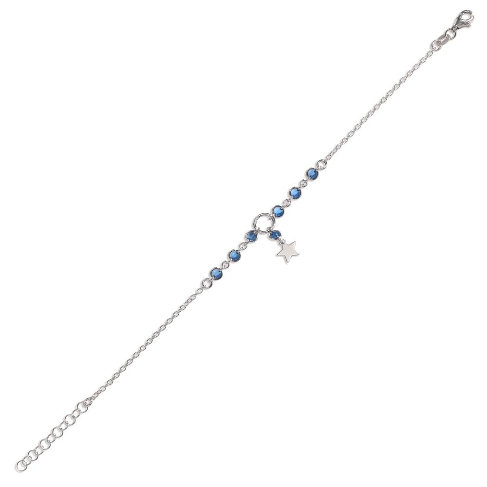 Bracelet Argent Cristal bleu, 7 Pierres Rhodié Étoile 17-20 cm