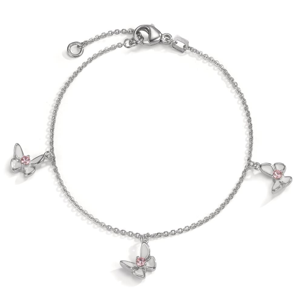 Bracelet Argent Zircone rose, 3 Pierres Rhodié Papillon 15-17 cm