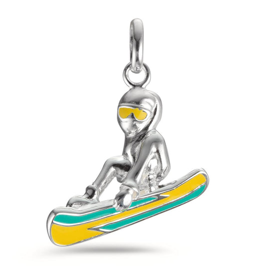 Pendentif Argent Émaillé Snowboard