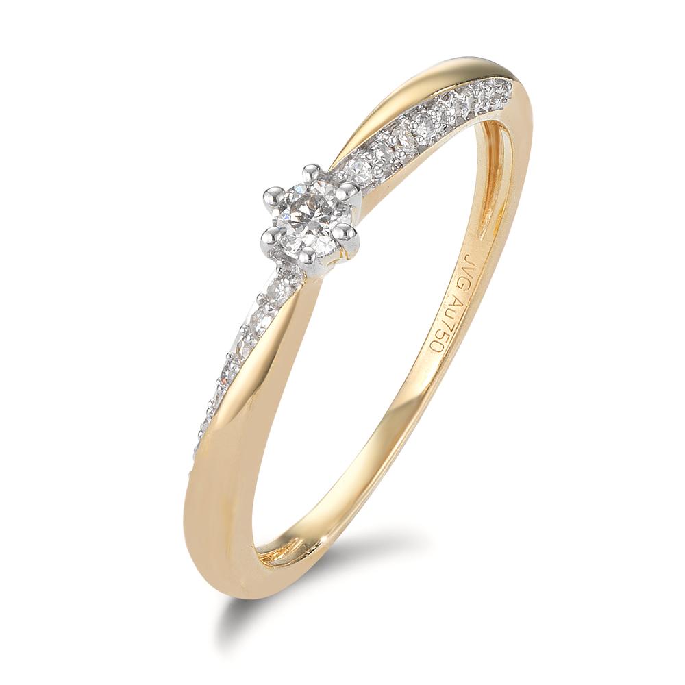 Solitär Ring 750/18 K Rotgold Diamant 0.15 ct, 21 Steine, w-si