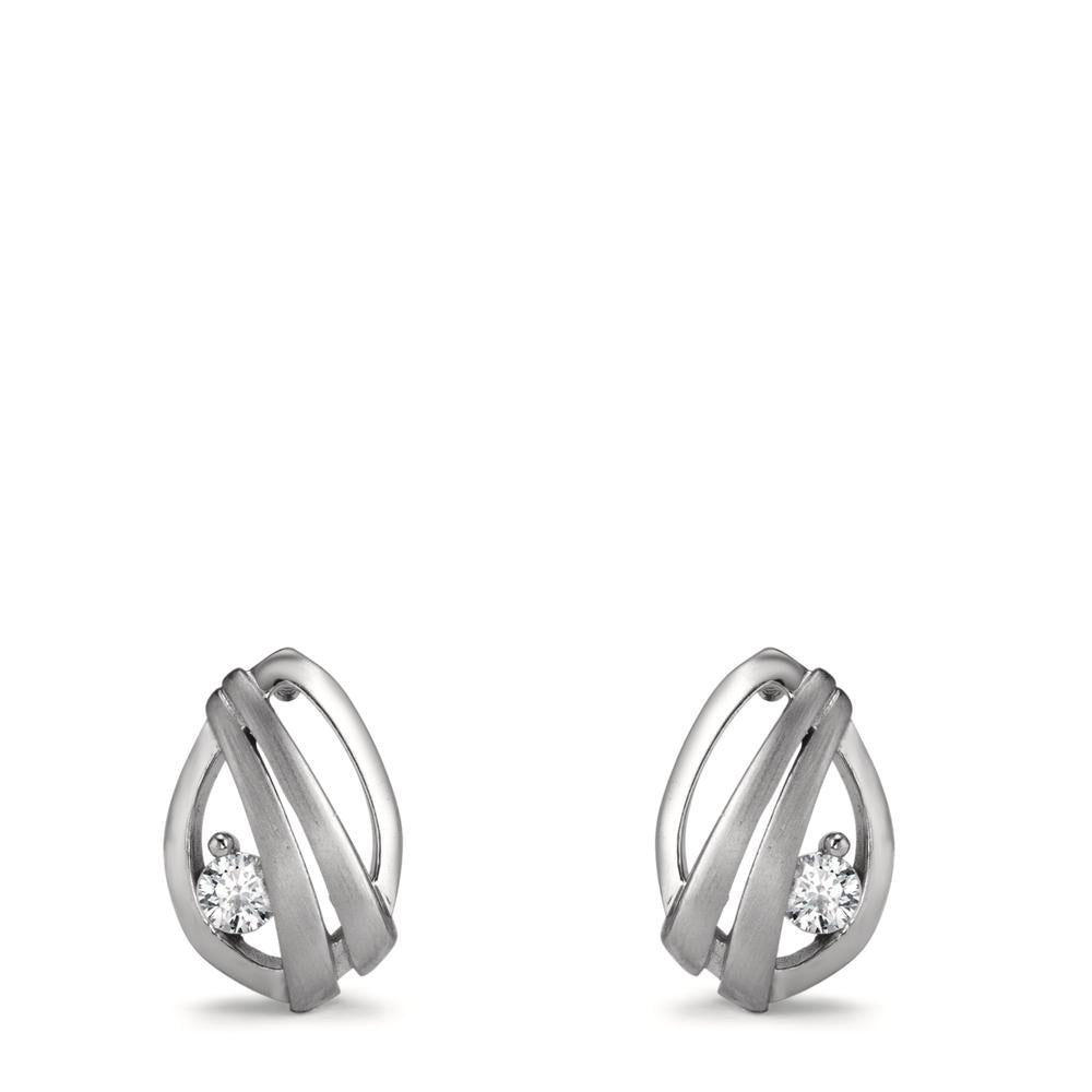 Clous d'oreilles Or blanc 18K Zircone 2 Pierres