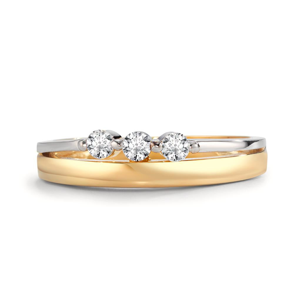 Fingerring 375/9 K Gelbgold, 375/9 K Weissgold Zirkonia 3 Steine bicolor