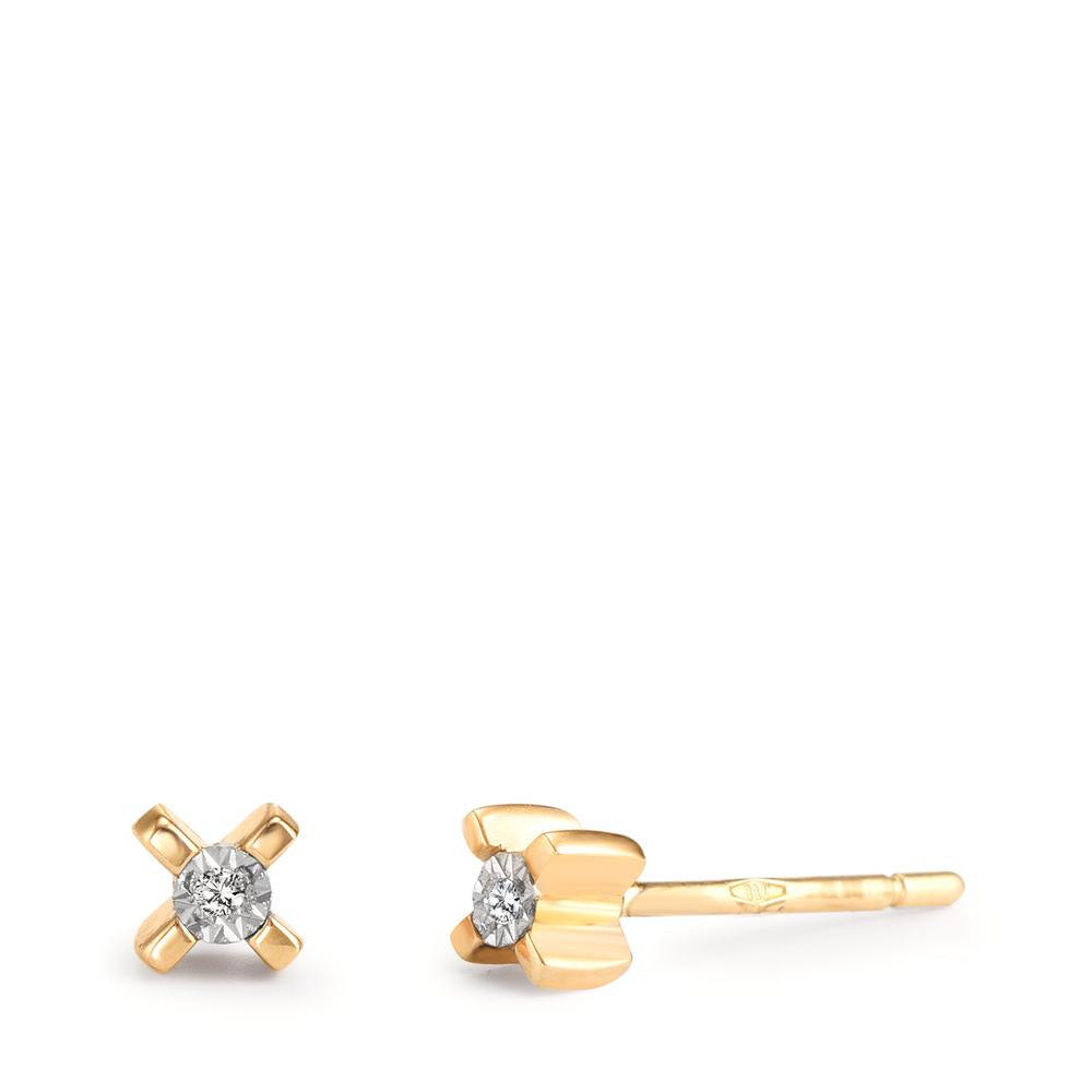 Clous d'oreilles Or jaune 18K Diamant 0.01 ct, 2 Pierres, w-si Ø3.5 mm