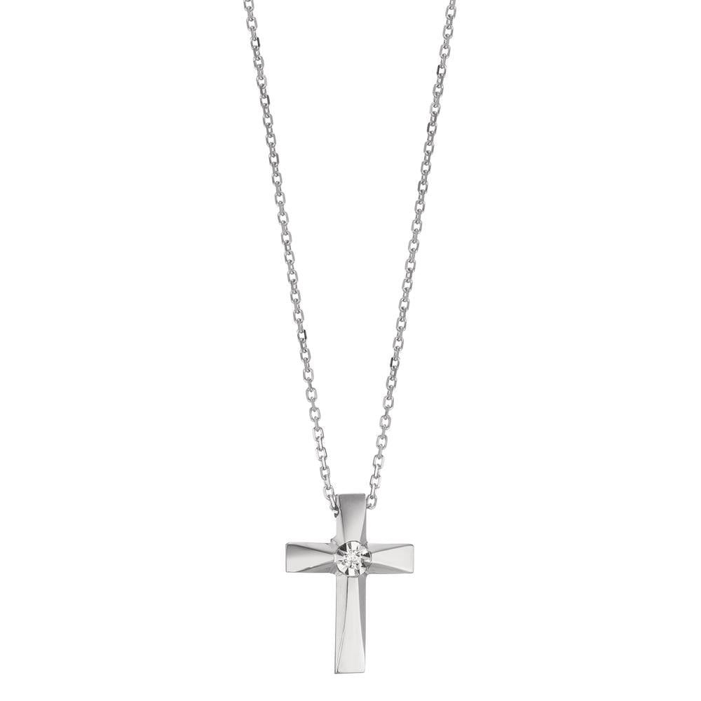 Collier Or blanc 18K Diamant 0.005 ct, w-si Croix 40-42 cm