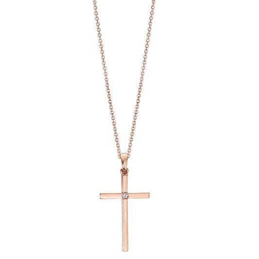 Collier 750/18 K Rotgold Diamant 0.01 ct, w-si Kreuz verstellbar