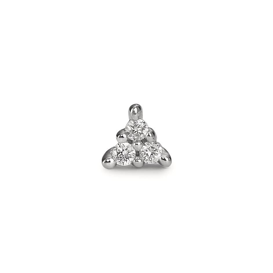 Clous d'oreille à l'unité Or blanc 18K Diamant 0.025 ct, 3 Pierres, w-pi1 Ø3.5 mm