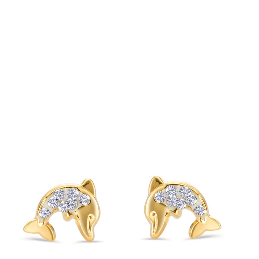 Clous d'oreilles Or jaune 14K Cristal 14 Pierres Dauphin Ø6 mm