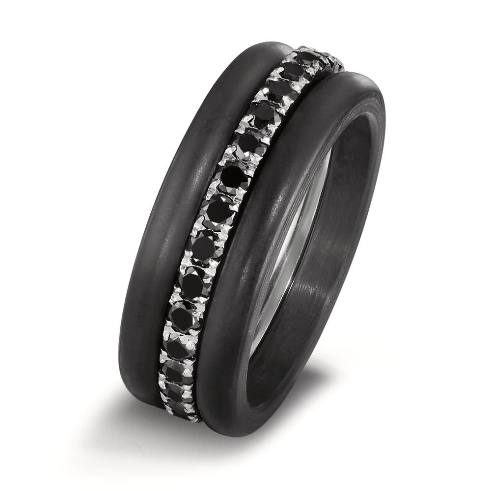 Bague Acier inoxydable, Carbone Zircone noir