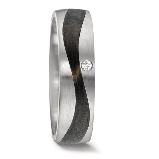 Partnerring Edelstahl, Carbon Diamant 0.02 ct, w-si