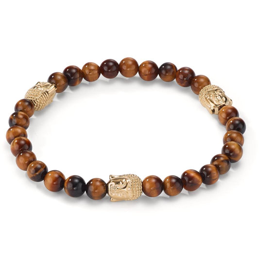 Armband Edelstahl Tigerauge gelb IP beschichtet Buddha Ø6 mm