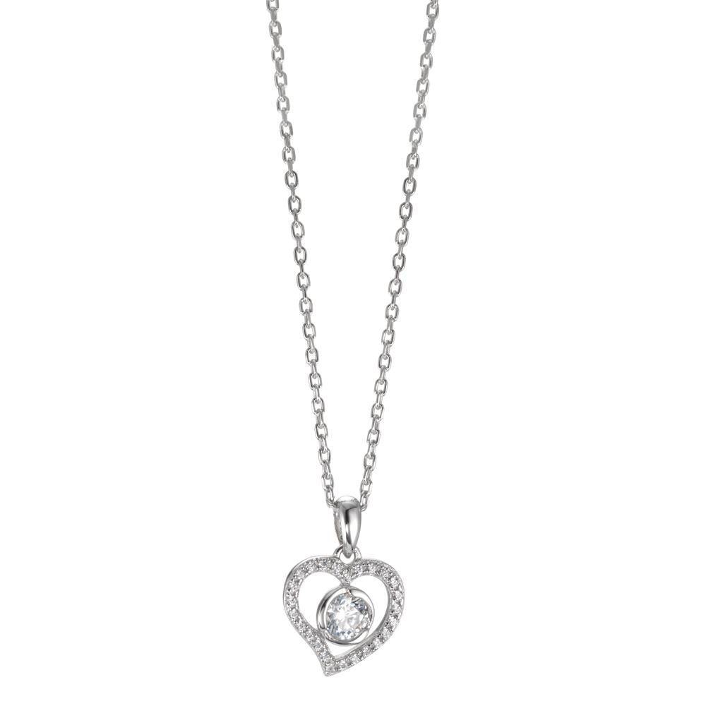 Chaînette avec pendentif Argent Zircone Rhodié Coeur 40-42 cm Ø12.5 mm