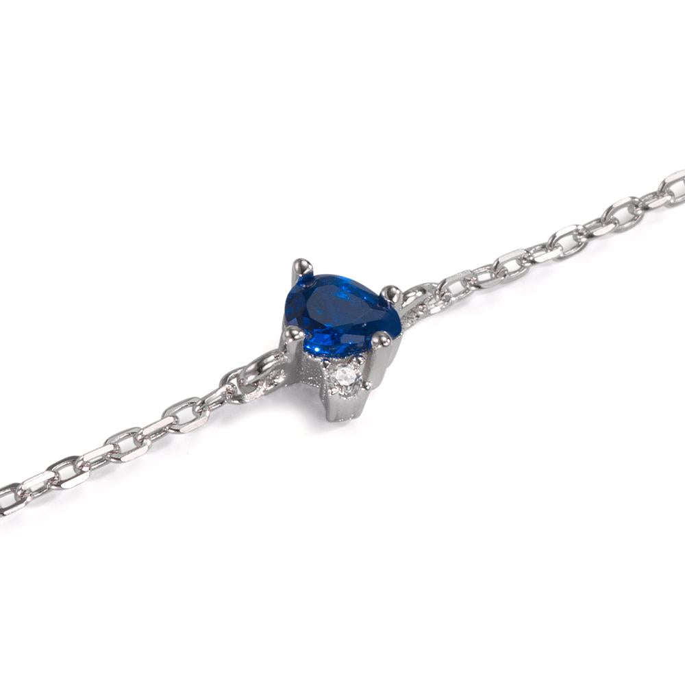 Bracelet Argent Zircone bleu saphir, 2 Pierres Rhodié 16-19 cm