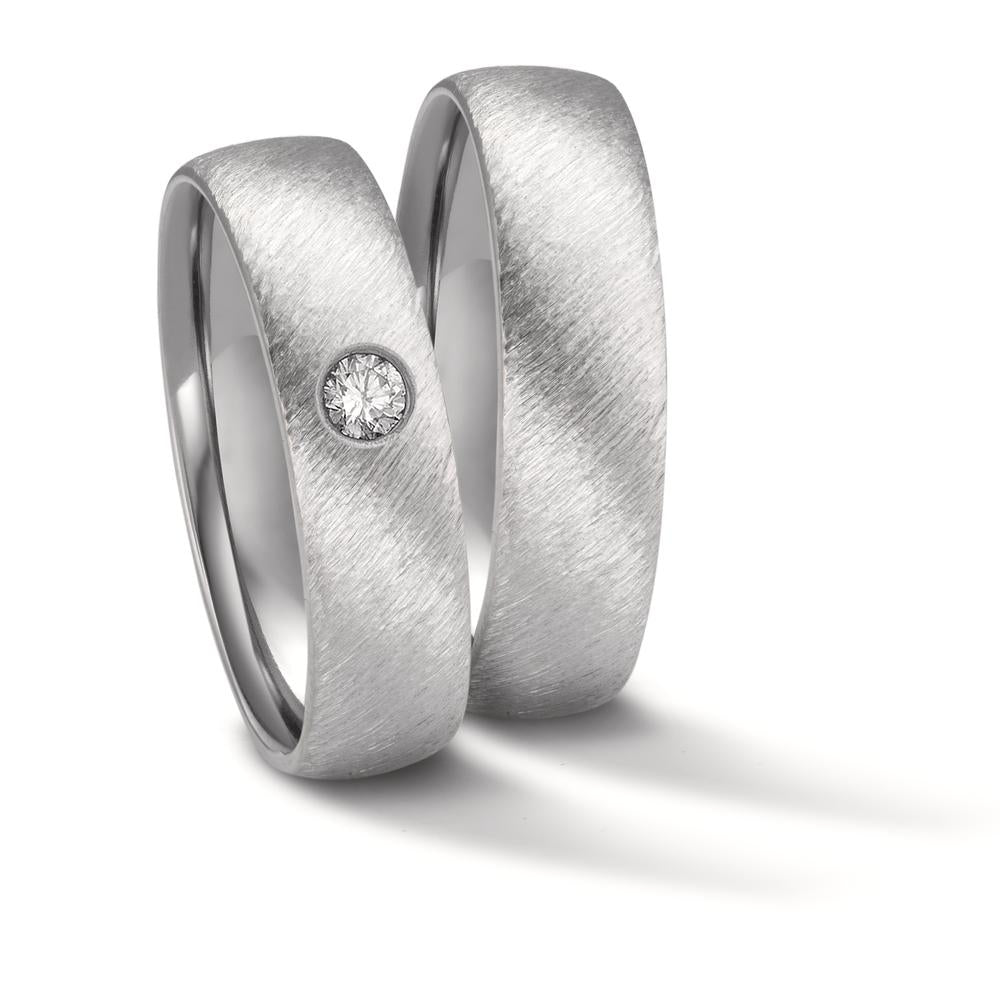 Partnerring aus Zirkonium mit Diamant 0.05 ct und diagonal mattierter Oberfläche