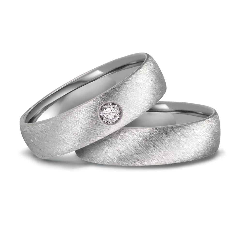 Partnerring aus Zirkonium mit Diamant 0.05 ct und diagonal mattierter Oberfläche