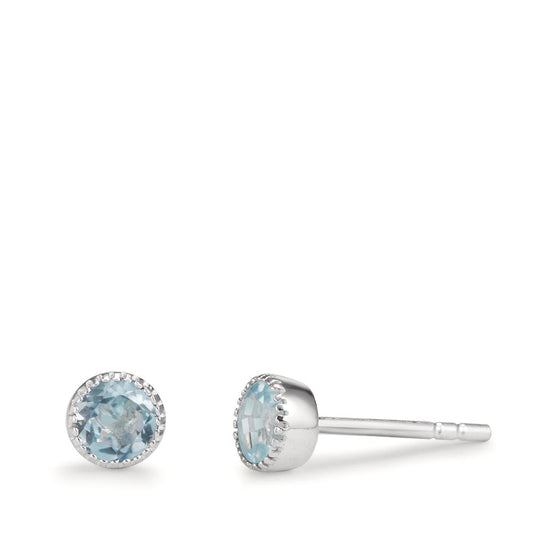 Clous d'oreilles Argent Topaze bleu, 2 Pierres Ø4.5 mm