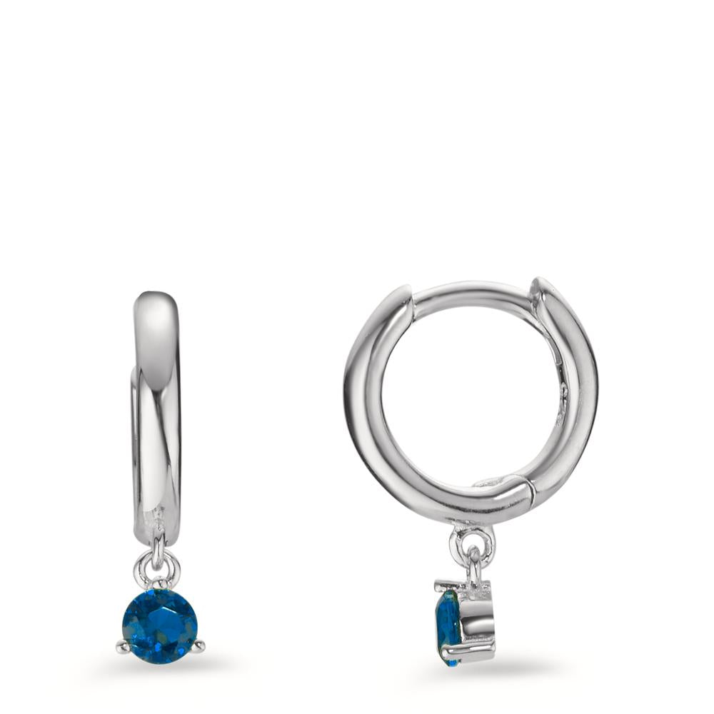 Scharnier oorringen Zilver Zirkonia blauw, 2 Steen Gerhodineerd