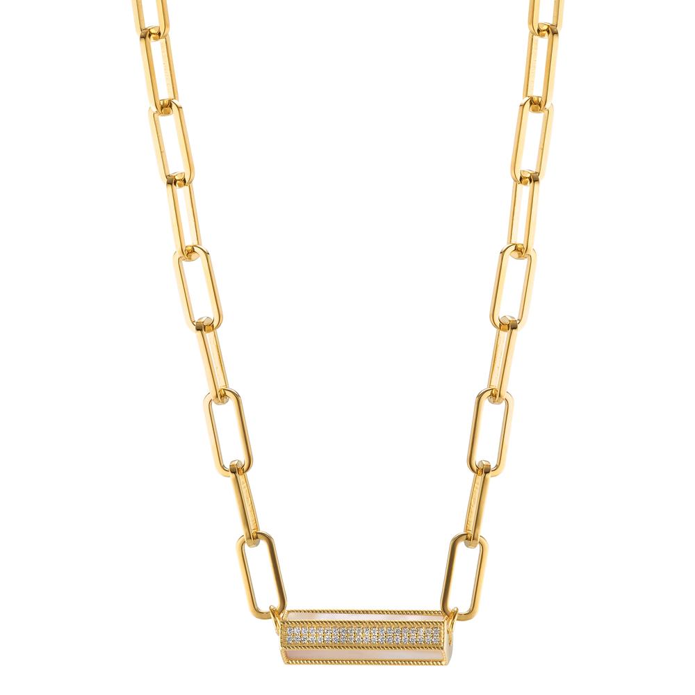 Collier Argent Zircone jaune Plaqué or nacre 43-48 cm