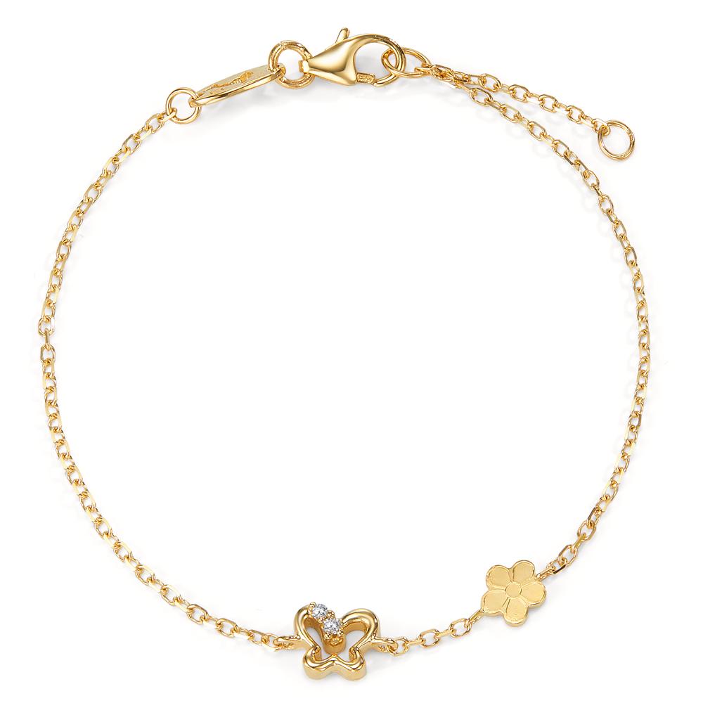 Bracelet Or jaune 14K Zircone 2 Pierres Papillon 14-16 cm