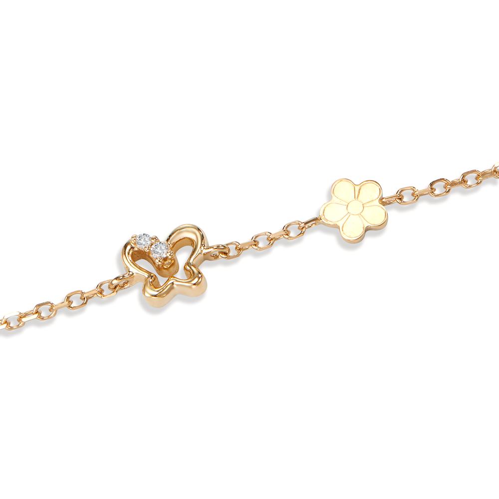 Bracelet Or jaune 14K Zircone 2 Pierres Papillon 14-16 cm