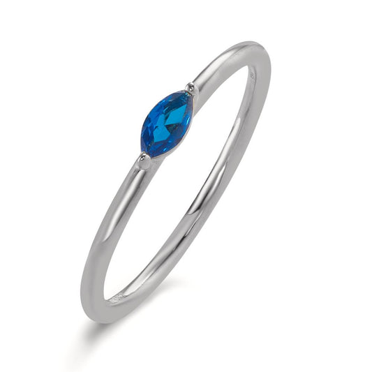 Bague solitaire Argent Zircone bleu Rhodié