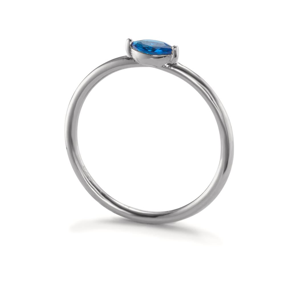 Solitaire ring Zilver Zirkonia blauw Gerhodineerd