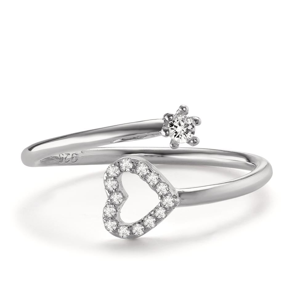 Bague Argent Zircone 15 Pierres Rhodié Coeur