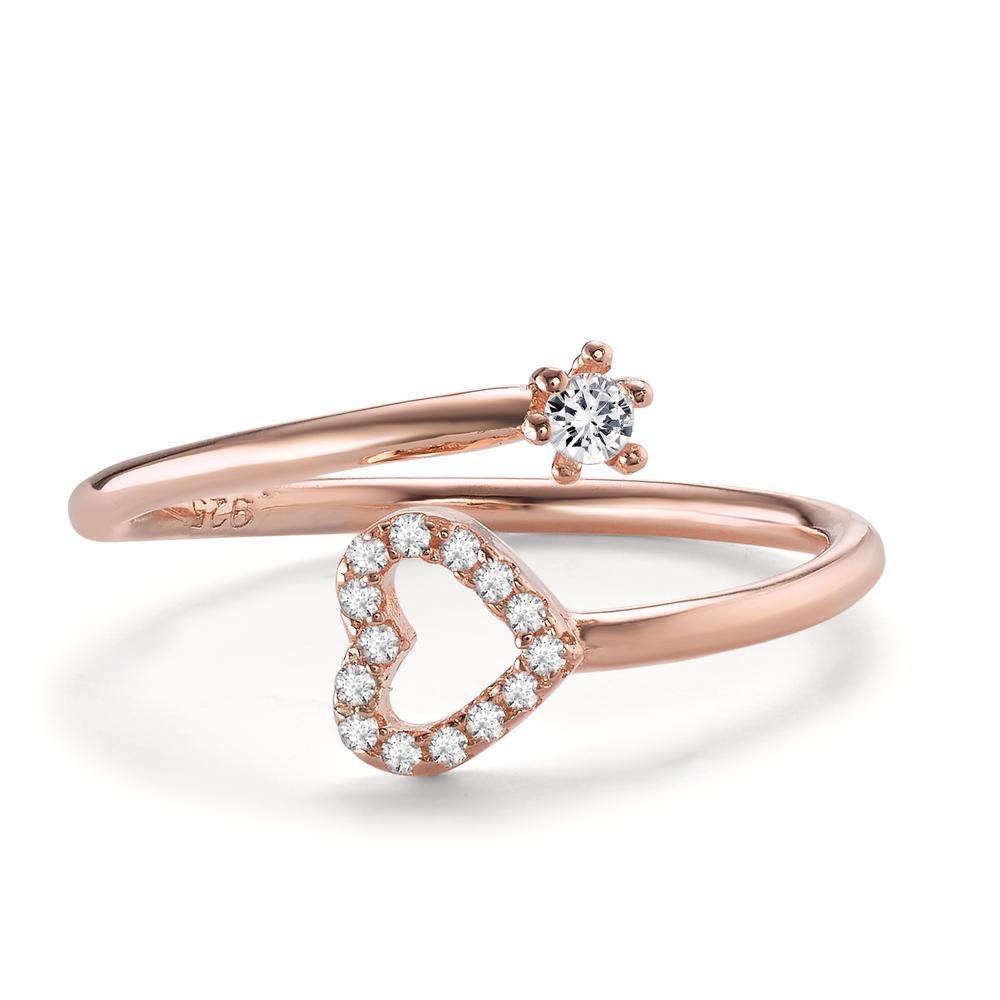 Bague Argent Zircone 15 Pierres rosé Plaqué or Coeur