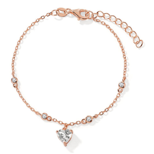 Armband Zilver Zirkonia 5 Steen Rosé Verguld Hart 16-19 cm