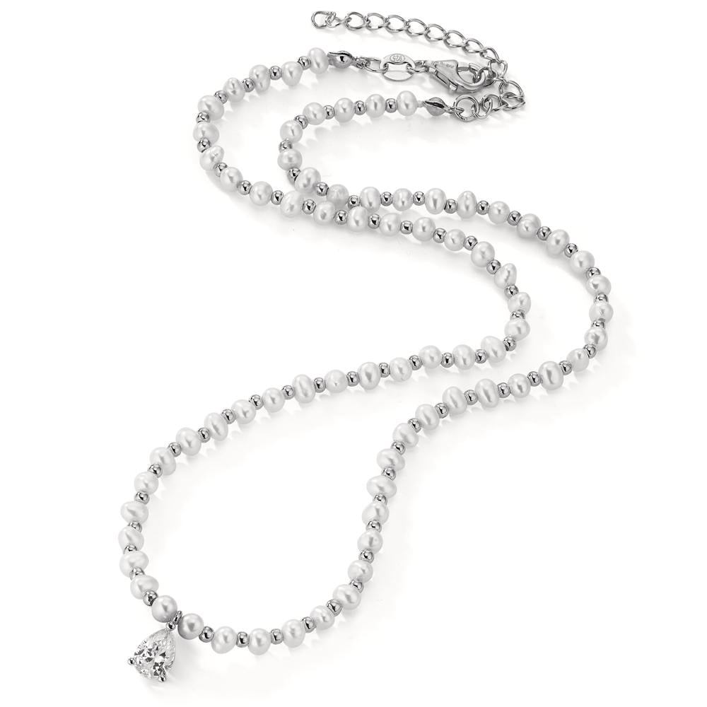 Collier Argent Zircone Rhodié perle d'eau douce 36-41 cm