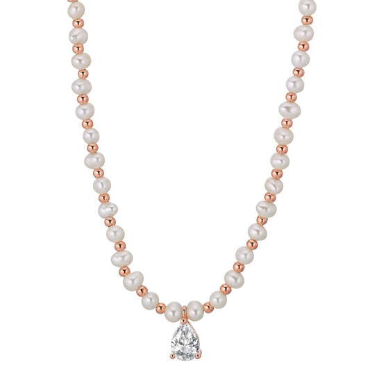 Collier Zilver Zirkonia Rosé Verguld zoetwater Parel 36-41 cm