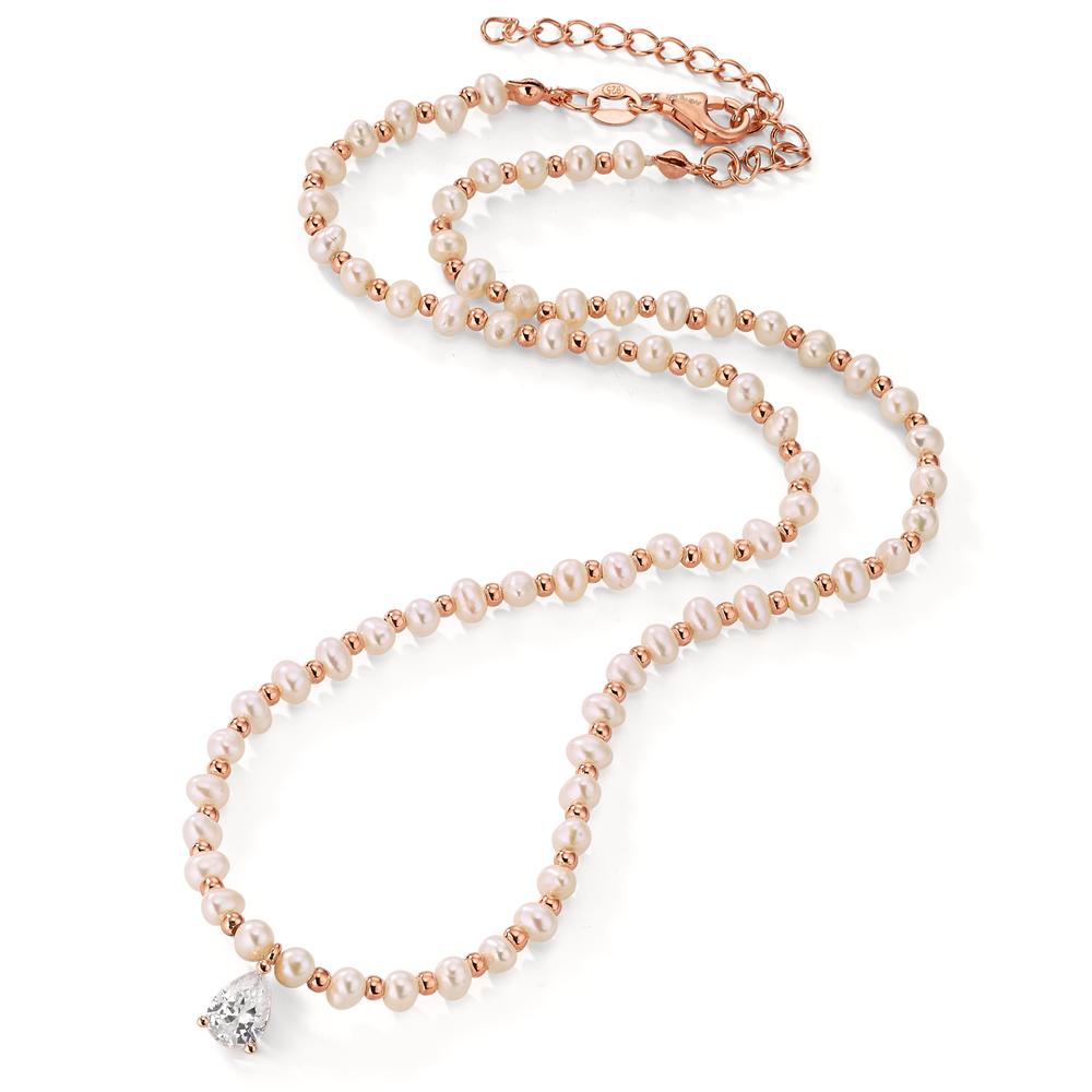 Collier Zilver Zirkonia Rosé Verguld zoetwater Parel 36-41 cm