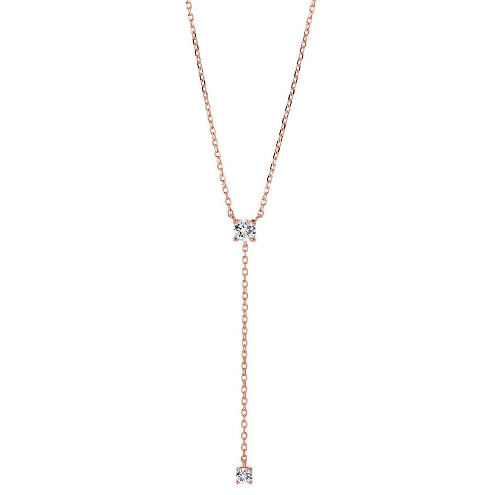 Collier Zilver Zirkonia 2 Steen Rosé Verguld 40-45 cm