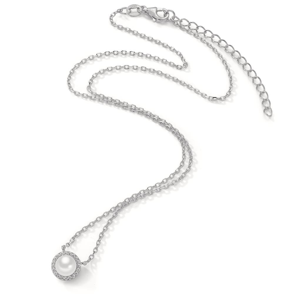 Collier Zilver Zirkonia Gerhodineerd zoetwater Parel 40-45 cm Ø9 mm