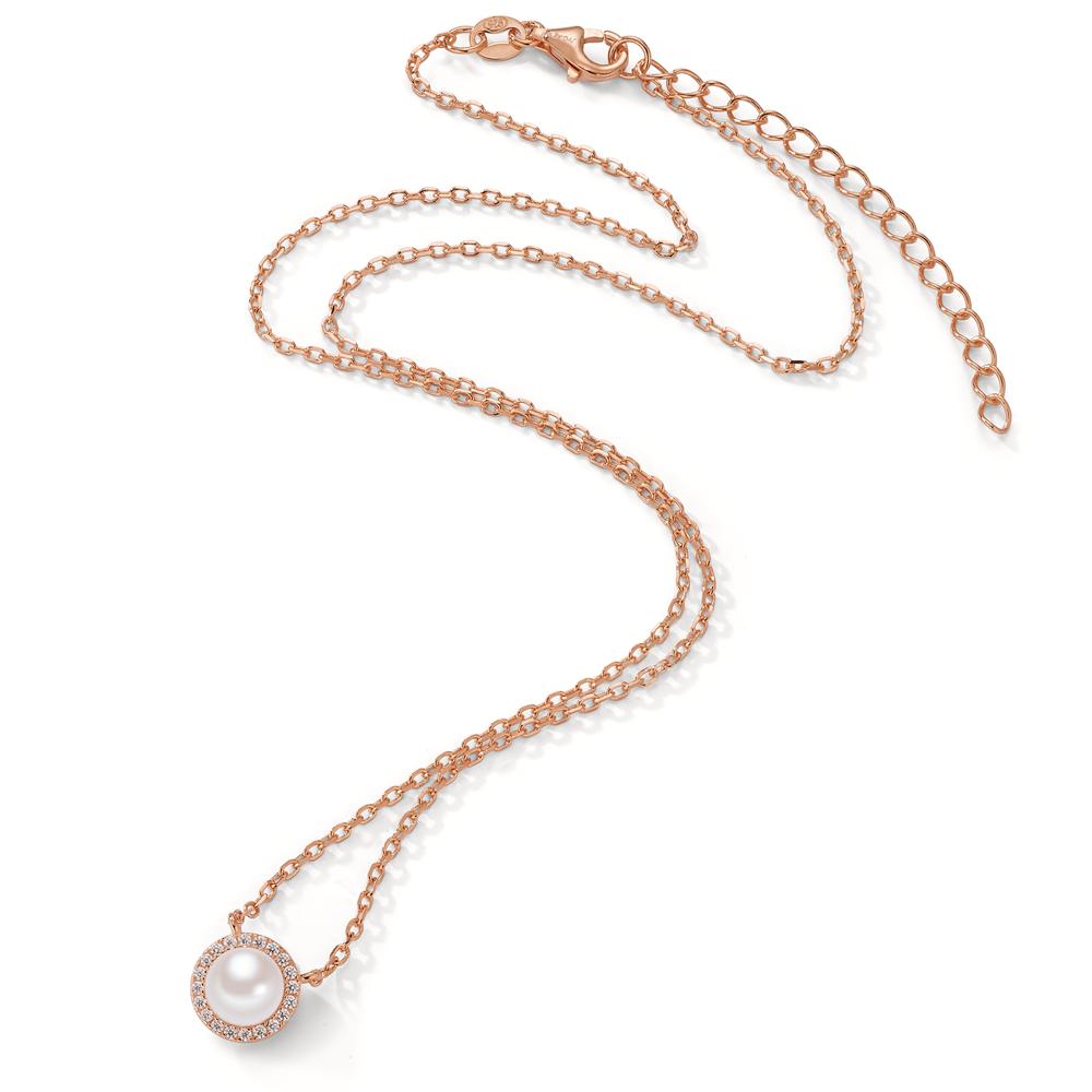 Collier Zilver Zirkonia Rosé Verguld zoetwater Parel 40-45 cm Ø9 mm