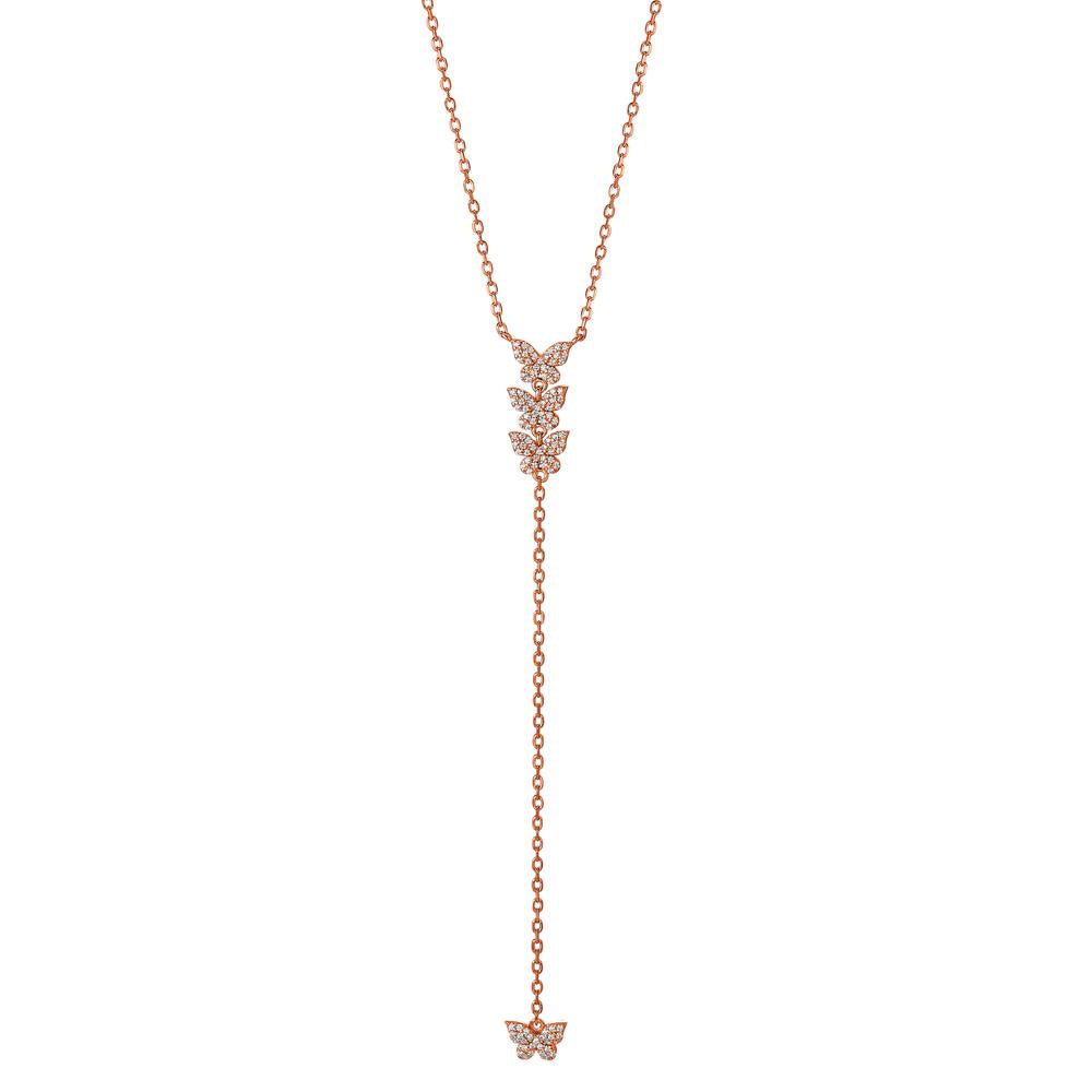 Collier Zilver Zirkonia Rosé Verguld Vlinder 40-45 cm