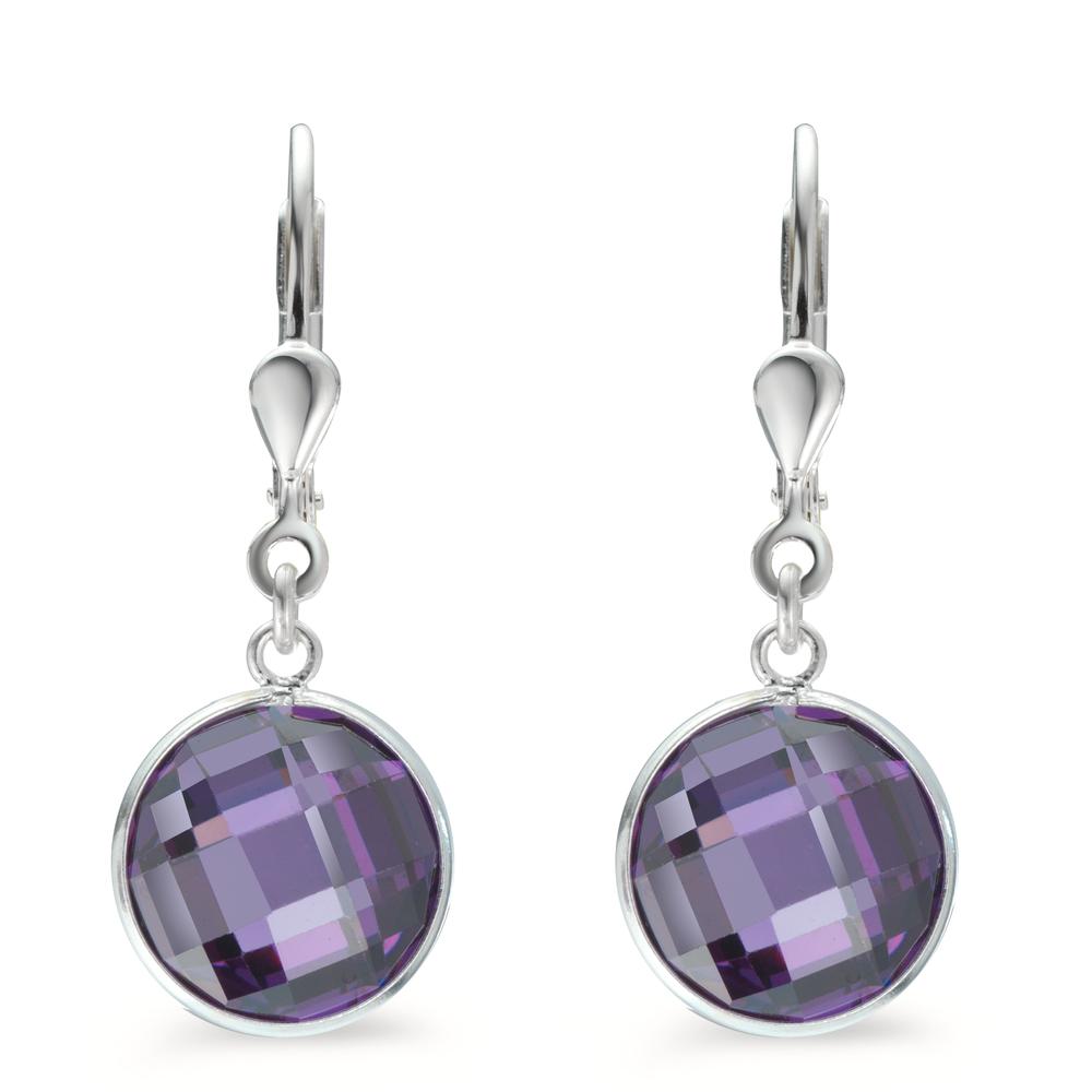 Pendant d'oreilles Argent Zircone violet, 2 Pierres Ø10 mm